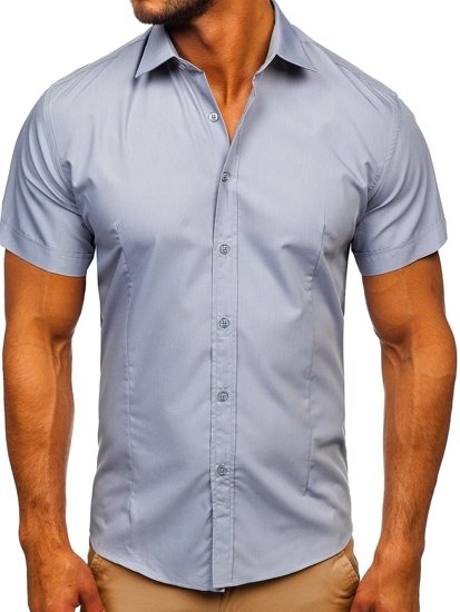 Camicia a manica corta da uomo celeste Bolf 17501