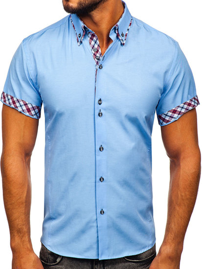 Camicia a manica corta da uomo celeste Bolf 6540