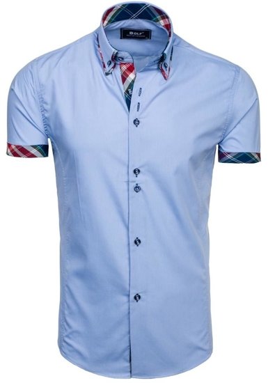 Camicia a manica corta da uomo celeste Bolf 6540