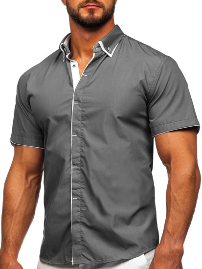 Camicia a manica corta da uomo grafite Bolf 19602