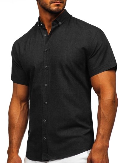 Camicia a manica corta da uomo nera Bolf 20501