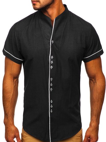 Camicia a manica corta da uomo nera Bolf 5518