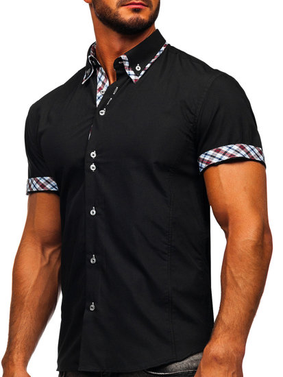 Camicia a manica corta da uomo nera Bolf 6540