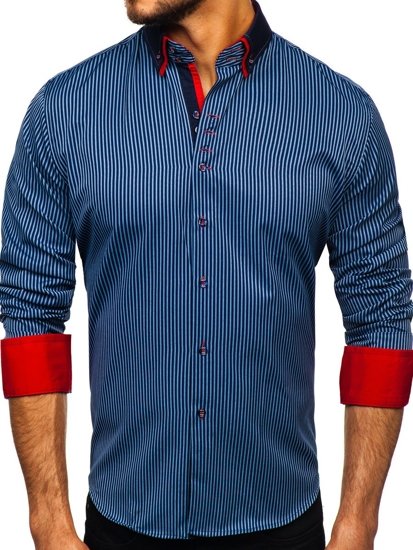 Camicia a manica lunga a righe da uomo blu Bolf 2751