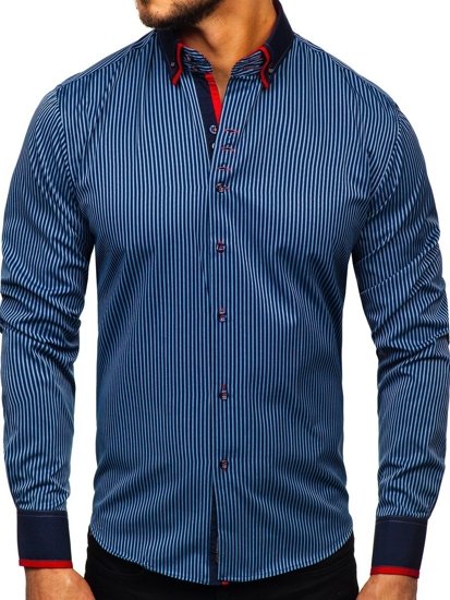 Camicia a manica lunga a righe da uomo blu Bolf 2751