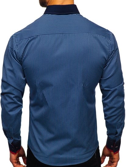 Camicia a manica lunga a righe da uomo blu Bolf 2751