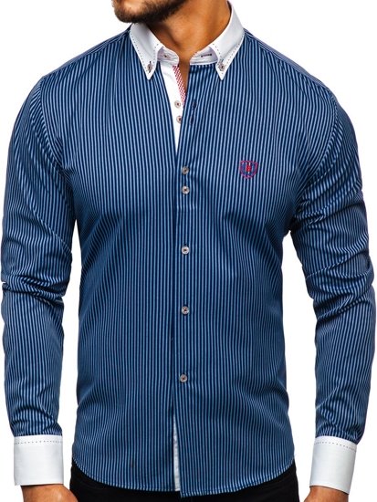 Camicia a manica lunga a righe da uomo blu Bolf 9717