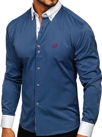 Camicia a manica lunga a righe da uomo blu Bolf 9717