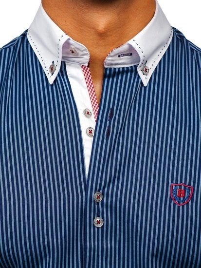 Camicia a manica lunga a righe da uomo blu Bolf 9717