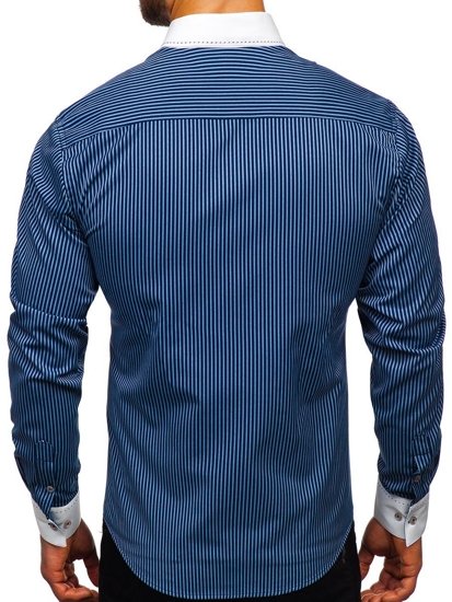 Camicia a manica lunga a righe da uomo blu Bolf 9717