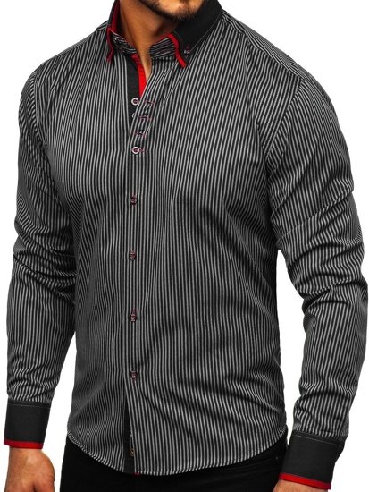 Camicia a manica lunga a righe da uomo nera Bolf 2751