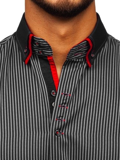 Camicia a manica lunga a righe da uomo nera Bolf 2751