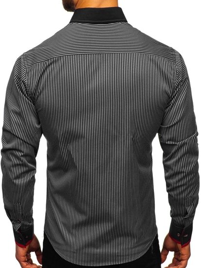 Camicia a manica lunga a righe da uomo nera Bolf 2751