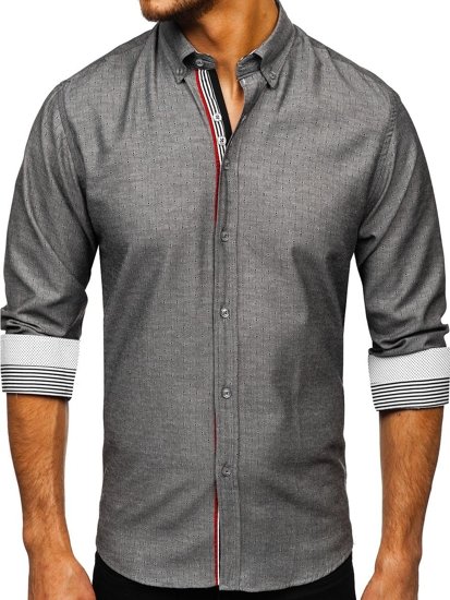 Camicia a manica lunga con motivi da uomo grafite Bolf 8843