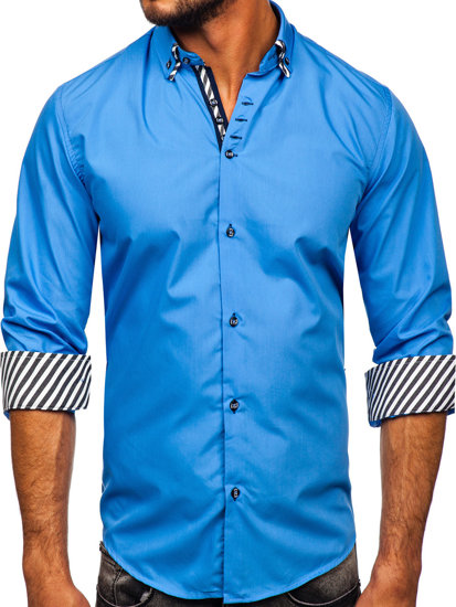 Camicia a manica lunga da uomo azzurra Bolf 3762