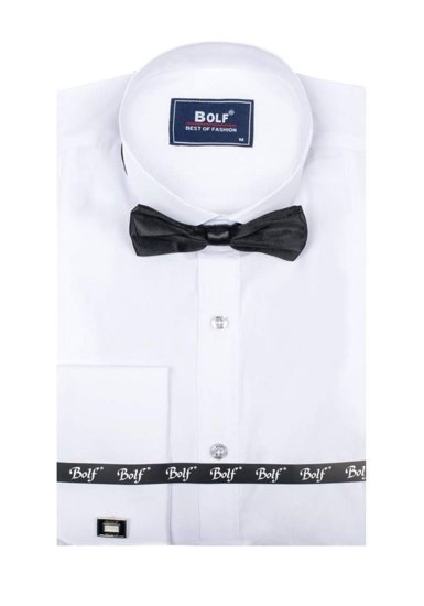 Camicia a manica lunga da uomo bianca Bolf 4702 papillon+gemelli