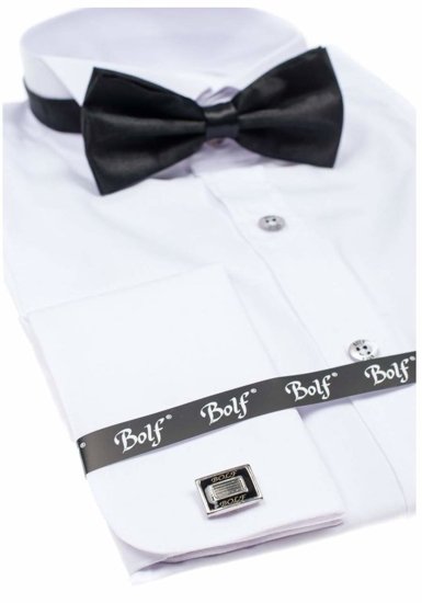 Camicia a manica lunga da uomo bianca Bolf 4702 papillon+gemelli