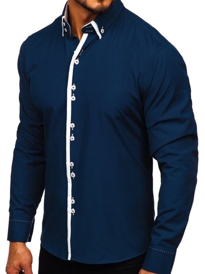 Camicia a manica lunga da uomo blu Bolf 1721-1