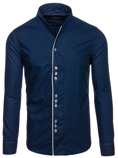 Camicia a manica lunga da uomo blu Bolf 5720