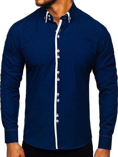 Camicia a manica lunga da uomo blu scuro Bolf 1721-1