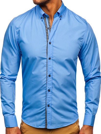 Camicia a manica lunga da uomo celeste Bolf 20715