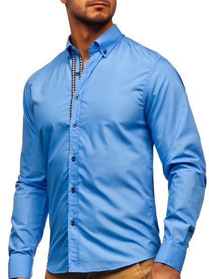 Camicia a manica lunga da uomo celeste Bolf 20715