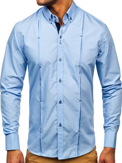 Camicia a manica lunga da uomo celeste Bolf 20725