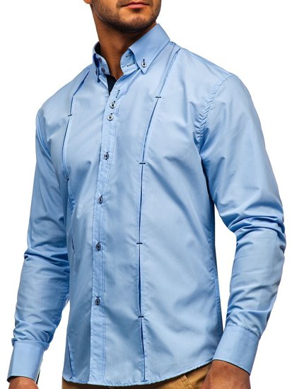 Camicia a manica lunga da uomo celeste Bolf 20725