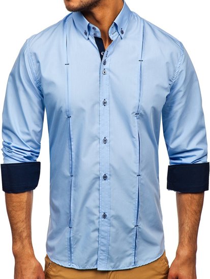 Camicia a manica lunga da uomo celeste Bolf 20725