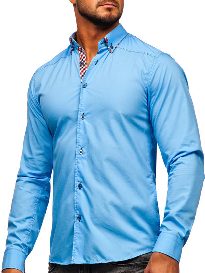 Camicia a manica lunga da uomo celeste Bolf 3707