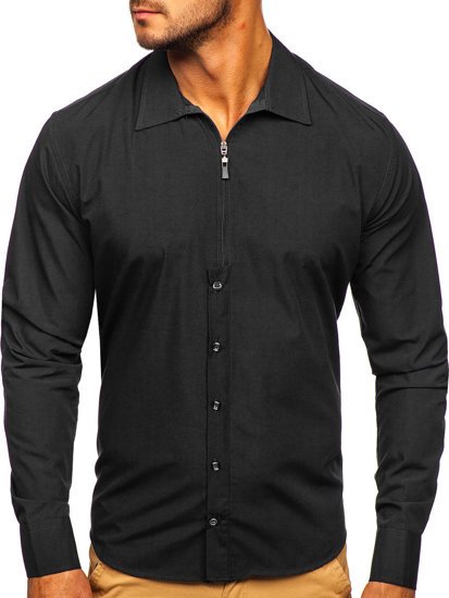 Camicia a manica lunga da uomo nera Bolf 20702