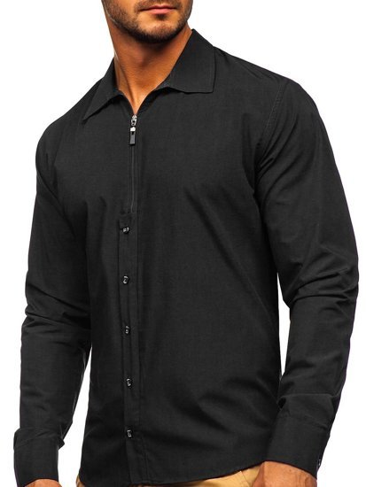 Camicia a manica lunga da uomo nera Bolf 20702