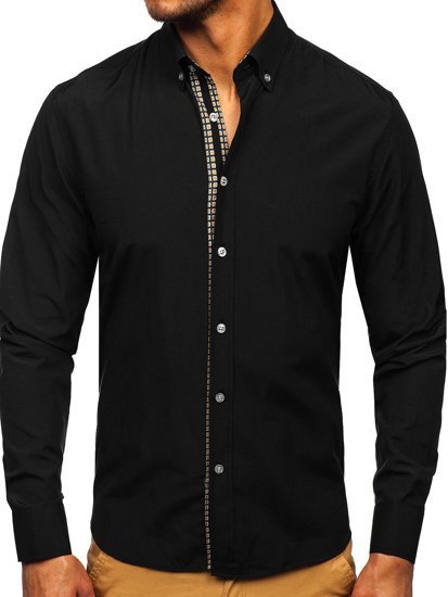 Camicia a manica lunga da uomo nera Bolf 20715