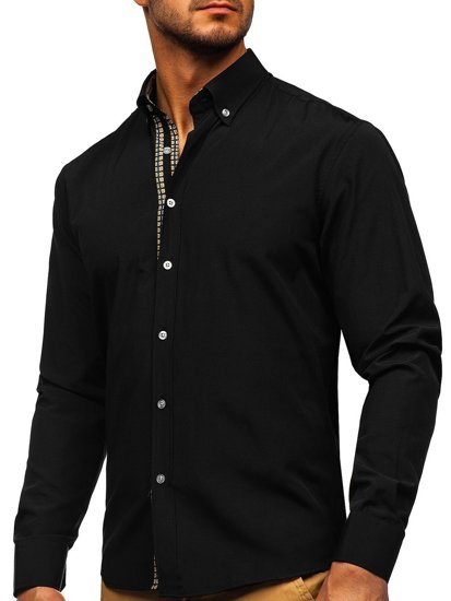 Camicia a manica lunga da uomo nera Bolf 20715