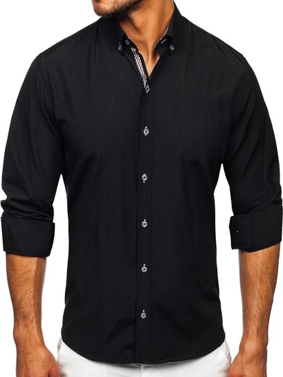 Camicia a manica lunga da uomo nera Bolf 20718