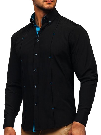 Camicia a manica lunga da uomo nera Bolf 20725