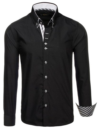 Camicia a manica lunga da uomo nera Bolf 3762