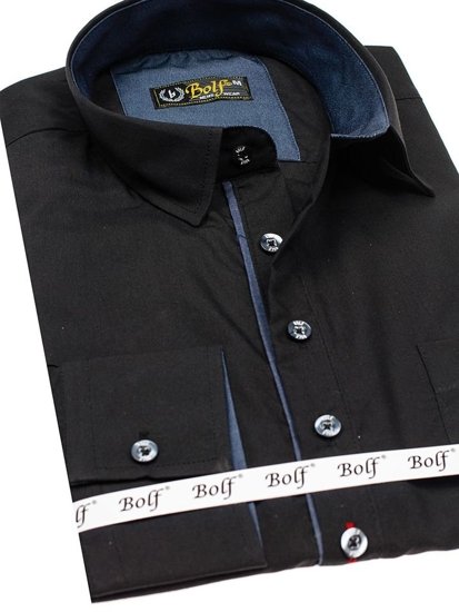 Camicia a manica lunga da uomo nera Bolf 5791