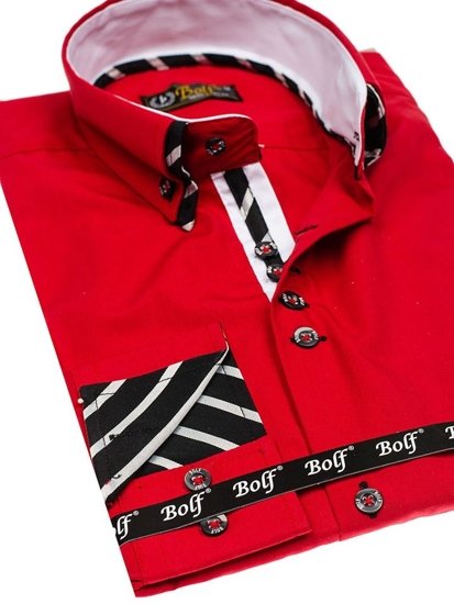 Camicia a manica lunga da uomo rossa Bolf 3762