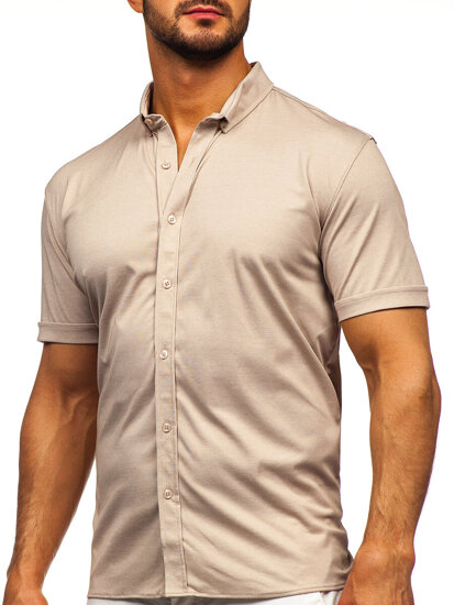 Camicia a maniche corte da uomo beige Bolf 2005