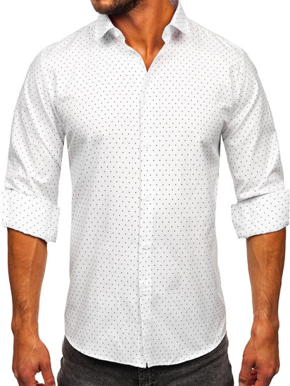 Camicia a maniche lunghe con motivi da uomo bianco Bolf T597