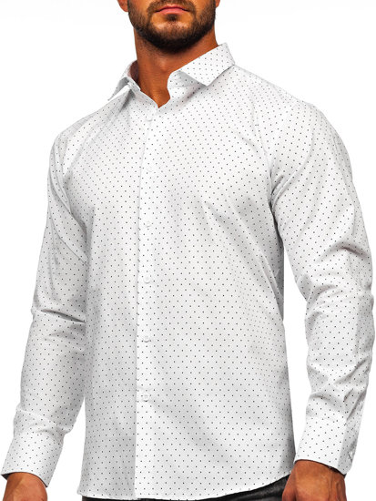 Camicia a maniche lunghe con motivi da uomo bianco Bolf T597