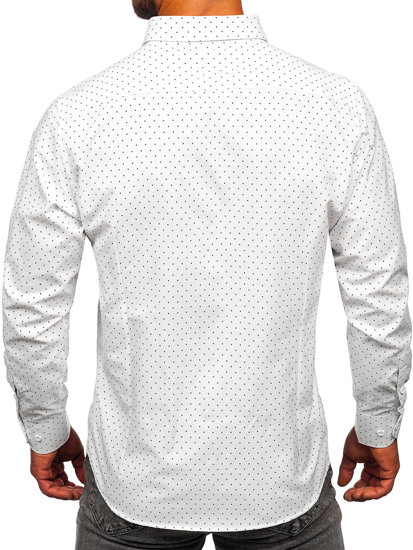 Camicia a maniche lunghe con motivi da uomo bianco Bolf T597