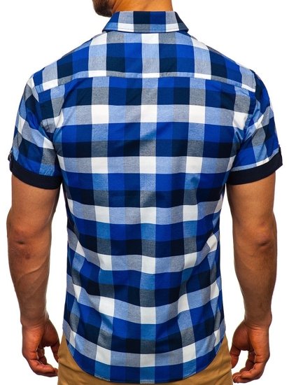 Camicia a quadri a manicha corta da uomo blu Bolf 5532