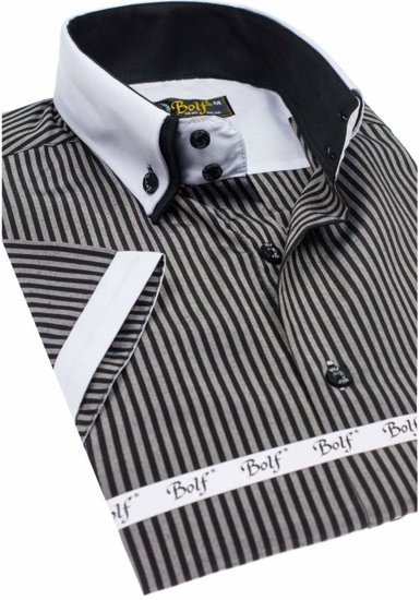 Camicia a righe a manica corta da uomo nera Bolf 1808