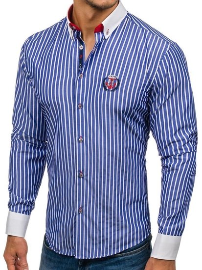 Camicia a righe a manica lunga da uomo azzurra Bolf 1771