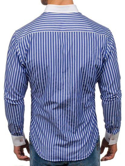 Camicia a righe a manica lunga da uomo azzurra Bolf 1771