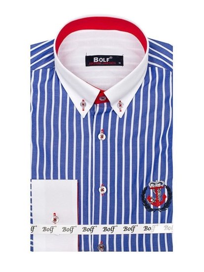 Camicia a righe a manica lunga da uomo azzurra Bolf 1771