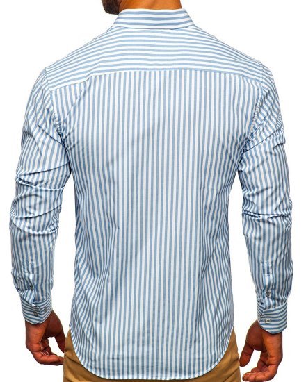 Camicia a righe a manica lunga da uomo blu Bolf 20704