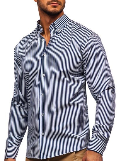 Camicia a righe a manica lunga da uomo blu Bolf 20726